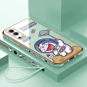 Available Case For Vivo Y52 5G/vivo Y72 5G vivoy52 vivoy725g Case For Girls (Free Lanyard) Cute Cute Cartoon Doraemon Space Astronaut Square Edge Plated Phone Shell Plating Soft Case