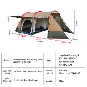 3-5 Person Large Family Camping Tent Silver‑Coated PU3000mm Waterproof Outdoor Tunnel Tent with Groundsheet Steel Poles Guy Ropes Stakes & Carry Bag for Group Camping