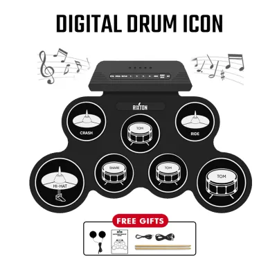 Electric Drum Set RIXTON 9 Drums Portable Practice Pad Electronic Drum Kit with Built in Speakers Drum Sticks Headphone Out Jack Christmas Birthday Gifts for Kids/Adults