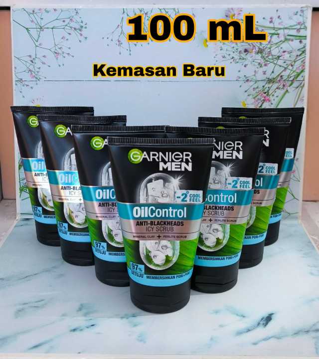Pria - Sabun Cuci Muka Garnier Men Oil Control Icy Scrub Anti Blackheads Brightening 100ml Ekstrak Lemon Bersih Tak Berminyak Ukuran Besar Big Size