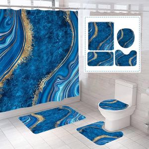 beifivcl 4Pcs Luxury Marble Shower Curtain Sets Bathroom Sets with Shower Curtain Toilet Lid Rug Bath Mat and Contour Mat Shower Curtain with 12 Hooks for Bathroom Set Decor 72 x 72 Inch Black﻿