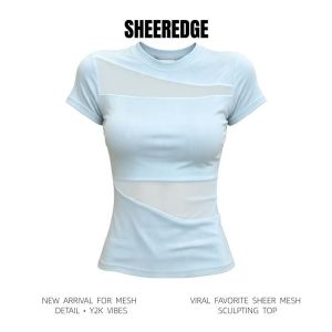 Womens mesh short sleeved summer Korean version new irregular slim fit unique fashionable loose casual splicing T-shirt