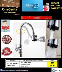FLEXIBLE SWAN TAP STAINLESS STEEL/ PILLAR & WALL MOUNT/ KITCHEN SINK WATER TAP FAUCET/ HOTEL GRADE/ KITCHEN FITTING