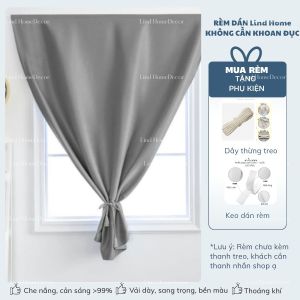 Rèm cửa sổ gấm 1 lớp dán tường Lind Home cản nắng 99% ngăn phòng ngủ không cần khoan