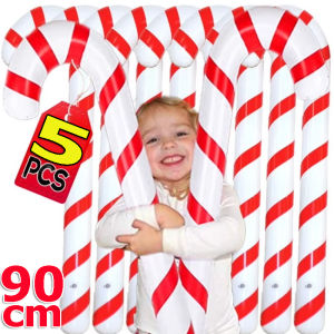 90cm Large Christmas Candy Cane Balloons Santa Claus Crutch Balloon Red White Stripes Foil Balloon Xmas Tree Hanging Aluminum Foil Balloons Wedding New Year Merry Christmas Theme Party Decorations