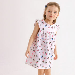 Princess Style Floral Print Cotton Silk Dress For Girls Baby Summer Clothing A-Line Skirt Korean Style Home Use Childrens Dress Four Sided Elastic