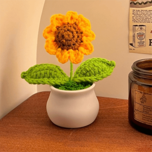 PAZNUL Hand Knitted Crochet Flower Doll Artificial Flower Potted Plant Sunflower Potato Doll Cute Forget-me-not Wool Knitting Doll Graduation