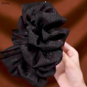 [ShiFu] Fashion Women Seersucker Clip Black Bowknot Hair Grab Hair Bow Shark Clip Mesh Bubble Grabber Girl Headwear