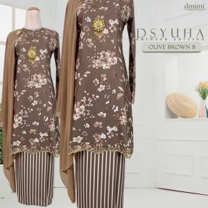 Baju Kurung Raya Moden Printed Dsyuha – Labuh & Ironless | High Quality Royal Stripes | Baju Kurung Raya 2026