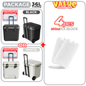 36L Trolley Ice Box Cooler With Wheel Black and White Portable Outdoor Fishing Camping Food Storage Bekas Simpan Makanan