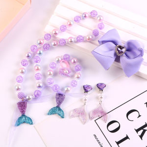 Bộ vòng cổ ngọc trai nàng tiên cá dành cho bé gái phụ kiện công chúa nhỏ bộ trang sức quà tặng ngày lễ gồm năm món