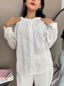 NJ Via Kemeja Putih Wanita Lengan Panjang Motif Renda Ootd Terbaru