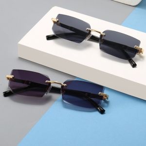 XINSU38 UV 400 Rimless Sunglasses Rectangle Y2K Driving Shades Eyewear Vintage Punk Men Sunglasses
