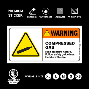 Compressed Gas. Safety Sticker. Warning Caution Danger Sign Label Hazard. High Pressure Cylinders. Handle with Care.