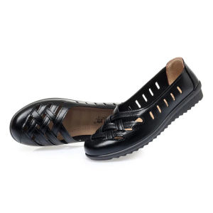 Free Shipping New Summer Sandals Soft-Soled Leather Shoes Non-Slip Mid-Heel Perforated Design Breathable And Comfortable For Mothers