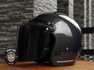 Bogo Helm dewasa retro full leher polos kaca datar flat injak SNI SKS