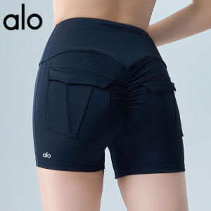 Al0-yoga Cross-Border Yoga Shorts Womens Hip Lifting Peach Quick-Drying Shorts Fitness Running Leggings Yoga Pants Can Be Worn outside -ALO