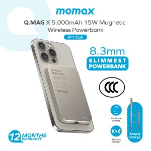 [CCC Certified] Momax [IP116A] Q.MAG X Magnetic Wireless Powerbank 5000mAh