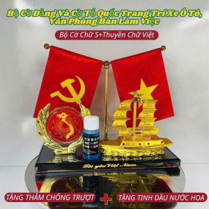 Bộ cờ Đảng và cờ Tổ Quốc cùng Thuyền Vàng trang trí bàn làm việc taplo xe hơi tặng kèm tinh dầu nước hoa