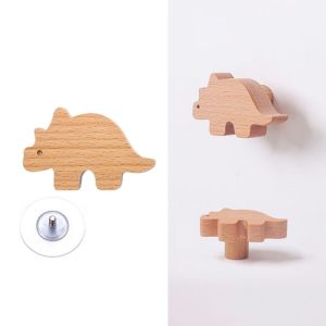 HUGHES Cute Hook Wooden Door Handles Dinosaur Wardrobe Pulls Cabinets Drawers Knobs Creative Cupboard Animal Wood Furniture Handles Childrens Room