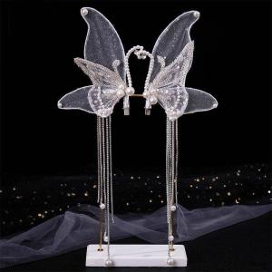 [COD] fhsav 2pcs Handmade Beaded Butterfly Tassel Hair Clip Bridal Wedding Dress Banquet Makeup Headband Hair Accessories Hairband Decor