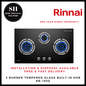 RINNAI RB-783G 3 BURNER TEMPERED GLASS BUILT-IN HOB - READY STOCKS & DELIVER IN 3 DAYS *INSTALLATION AVAILABLE