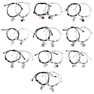 2 Pcs Luminous Bead Charm Braided Rope Bangles Braided Rope Bracelet Adjustable Friendship Couples Bracelets