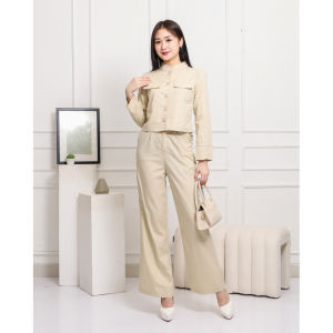 Clara Setelan Wanita Korean Style Modis - Blazer Crop & Celana Panjang Cotton Premium 75215