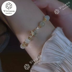 Viviann Original 18k gold Jade Bracelet green jewelry Charm Bracelets & Bangles green jade Bracelet For Women beads pendant Jewelry Gift Gelang Tangan batu jade asli ikat suasa