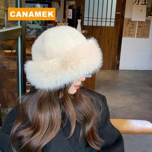 【CANAMEK】 Fluffy Faux Fur Bucket Hat For Women Luxury Plush Fisherman Hat Warm Winter Hat Thicken Cold Snowy Day Panama Cap
