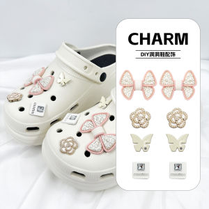 8Pcs Crocs Jibbitz Charms Pink Bow Butterfly Shoe Flower Detachable Shoe Flower Decoration for Crocs