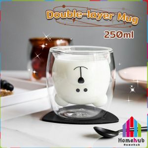 HB Creative Cute Bear Double-layer Mug Coffee Milk Glass Lady Cute Gift Cup Christmas gift