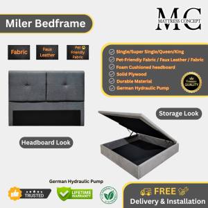 Mattress Concept Miler Storage Bedframe Pet Friendly Fabric/FauxLeather/Fabric All Size Available