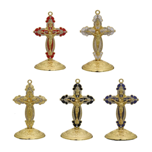 Colorfast Metal Christian Crucifix Craft with Stand for Home Religious Decoration With Artistic Designs