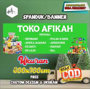 Spanduk Banner Size 300X100CM TOKO AFIKAH Free Custom Design Dan ukuran