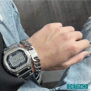 Vòng tay titan nam màu bạc Cuban đẹp loại cao cấp không gỉ sét DETINO VT02