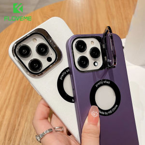 FLOVEME Glass Lens Protection Bracket Phone Case For iPhone 14 13  Pro Max Logo Hole Wireless Charging Matte Hard PC Shockproof Bumper Back Cover For iphone 14 13