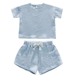 1-7T  Tollder Baby Clothes Girls Set Muslin Children Loose Sets for Kids Boys Casual Clothing Suit 100% Cotton Shirt and Shorts2026