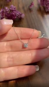 AES925 Womens sterling silver necklace with four-prong single zirconia diamond ins Light luxury and simple new style is hot-selling