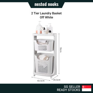 Premium Quality Multi Tier 2 Tier 3 Tiers Movable Laundry Storage Basket with Wheels Clothes Hanging Option