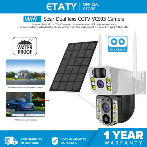 ETATY Solar Cctv Camera connect cellphone Dual Lens VCS03 Outdoor Waterproof 5MP Wireless Two Way Audio Wifi connect 360 Home 4G Sim IP Security Cameras Using the V380 PRO APP