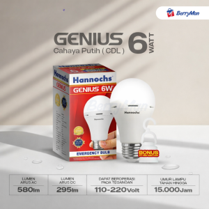 Hannochs Genius Lampu Bohlam Emergency LED 6W 8W 10W 12W 15W Cahaya Putih Baterai Rechargeable
