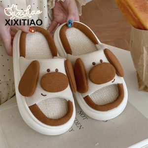 XIXITIAO Four Seasons Universal Cute Fun Big Nose Dog 2024 Summer New Girls Home Casual and Comfortable Linen Slippers