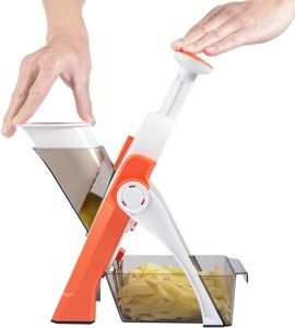 Safe Mandoline Slicer 5 in 1 Vegetable Chopper Food Potato Cutter Strips Julienne Dicer Adjustable Thickness 0.1-8 mm Kitchen Chopping Artifact Fast Meal Prep Orange