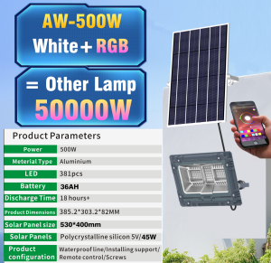 Lampu Solar Spotlight RGB Flood Light 10000W Solar Street Light Outdoor Lighting IP67 Aluminium Waterproof App Control