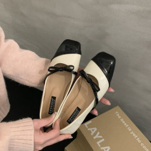 Ielgy của phụ nữ Bow Mary Jane giày màu đen 2024 New ngón chân vuông bơm Giày bệt mềm
