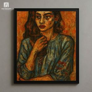 Tranh Nghệ thuật "Người Phụ Nữ Với Chiếc Điện Thoại" VIETSMART ART - Sơn dầu 60 x 70cm