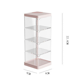 Rotating Puff Jewelry Storage Transparent Multi-Layer Cosmetic Storage Box with Lid Dustproof Acrylic Jewelry Box for Air Cushion Beauty Egg Necklace Earring Bracelet Rings Plastic Tray for Women Girls