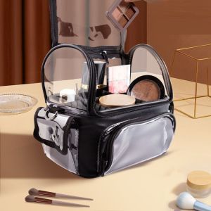 OMQAIO Dây đeo có thể điều chỉnh Túi đựng mỹ phẩm di động Rõ ràng Chống thấm nước Bộ tổ chức dụng cụ trang điểm Thời trang Dung lượng lớn Túi xách trang điểm cho phụ nữ Nghệ sĩ trang điểm