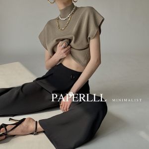 Alisa.Sonya Womens KNITS Tanks Plain Loose Fit High Neck Non-Pilling Sleeveless Sweater Crop top knitted  blouse for women